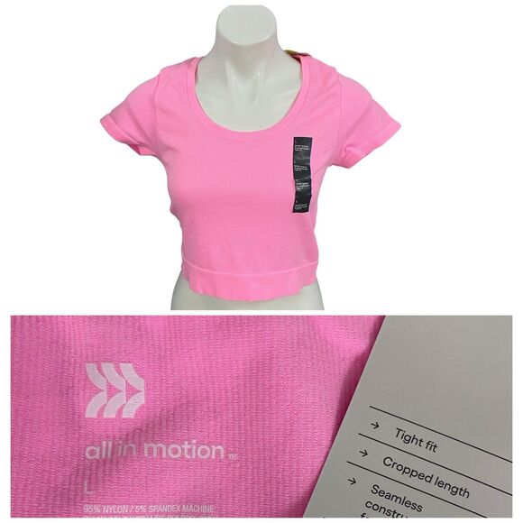 All in Motion Crop Top Womens Large Pink Knit Short Sleeve Knit Athletic - Picture 8 of 9